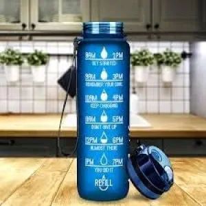 Hardenize 32 oz water bottle with straw, time to drink, and motivational text, leak proof, Bpa & Toxin free, water bottles with carrying strap perfect for any activvity use (blue)