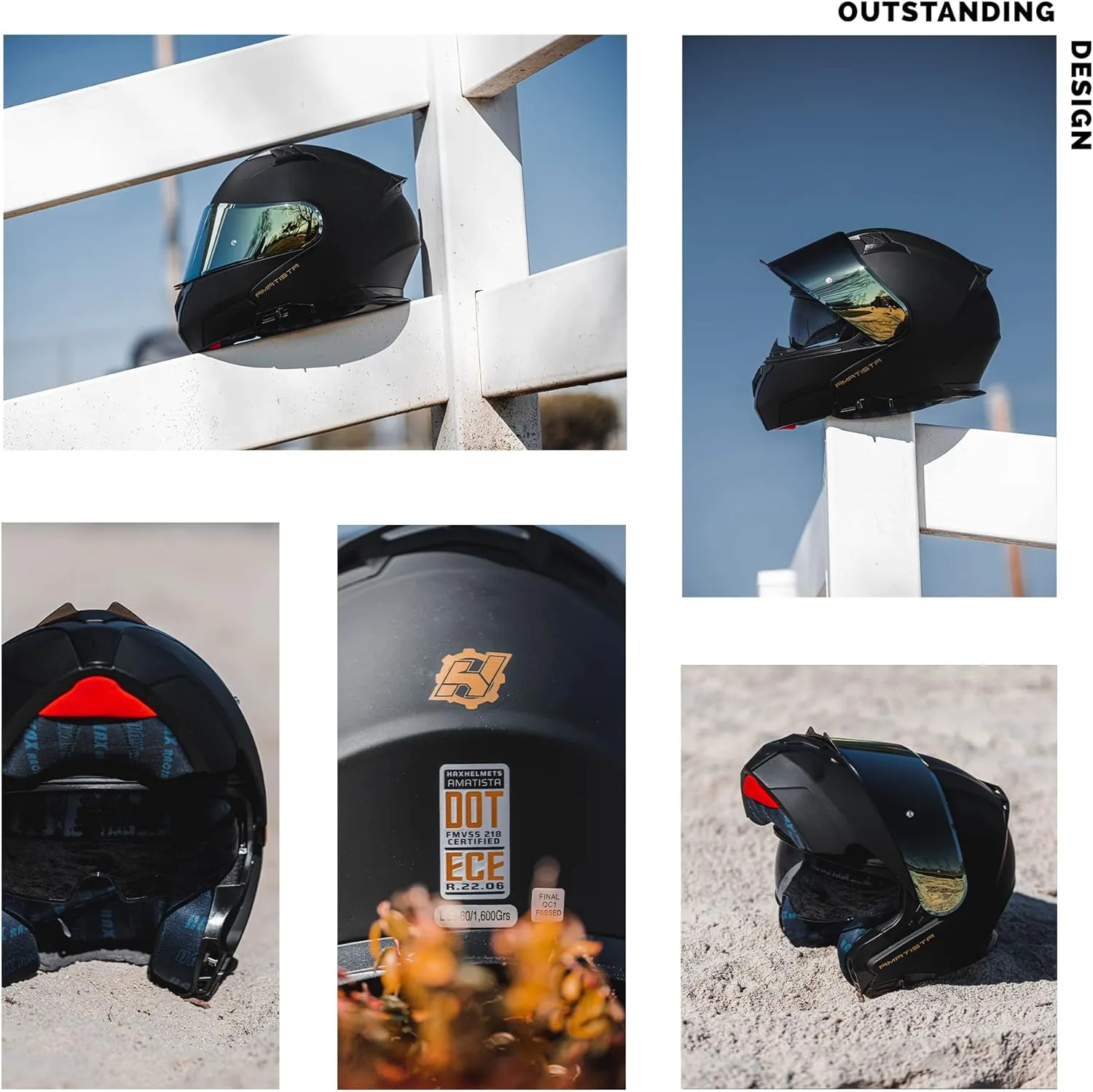 HAX Amatista Modular Flip-Up Dual Visor Motorcycle Helmet - DOT/ECE Approved, Lightweight, Comfortable, and Stylish Helmet for Men and Women (Matte Black S)