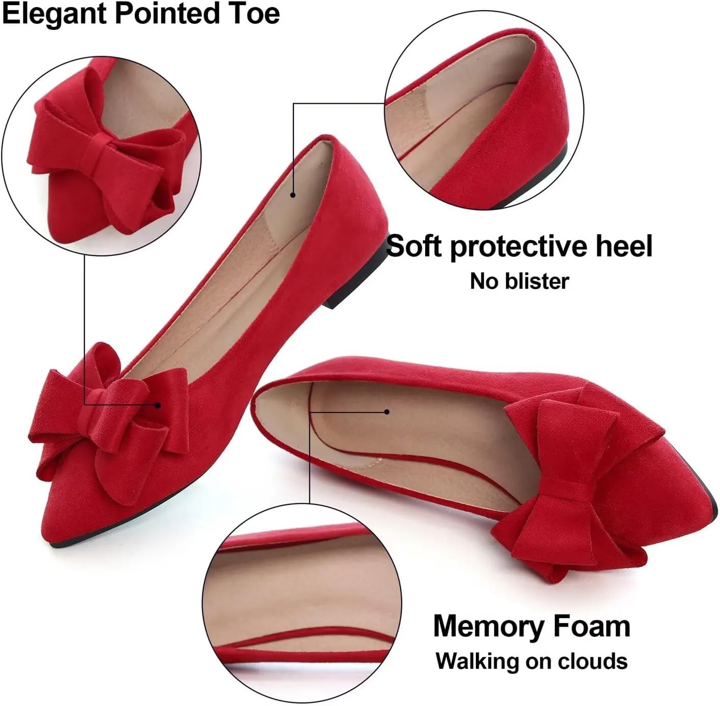 Hee grand Flats for Women Dressy Pointy Toe Ballet Flats Lightweight Foldable Slip on Loafers Soft Leather Comfortable Work Flats