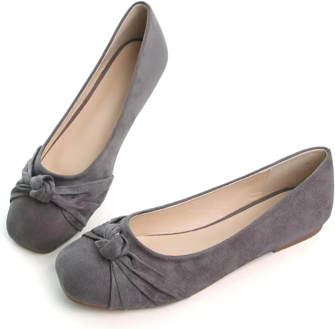 Hee grand Women Square Toe Ballet Flats Shoes Bowknot Dressy Shoes Casual Suede Slip-On Loafers