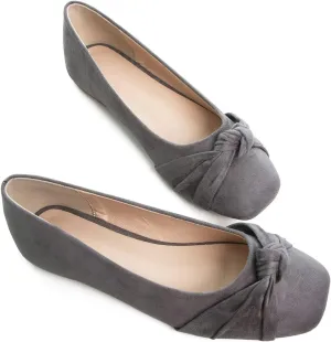 Hee grand Women Square Toe Ballet Flats Shoes Bowknot Dressy Shoes Casual Suede Slip-On Loafers