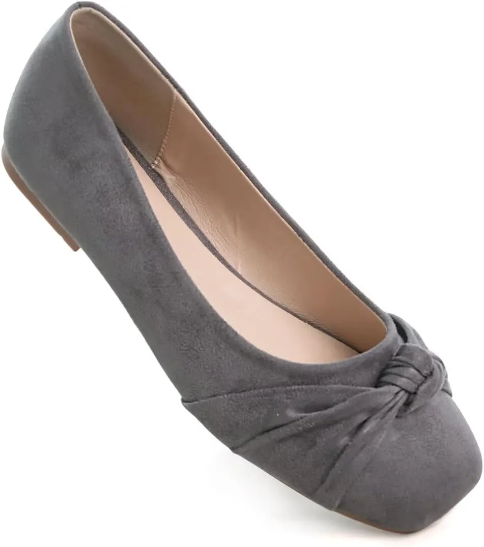 Hee grand Women Square Toe Ballet Flats Shoes Bowknot Dressy Shoes Casual Suede Slip-On Loafers