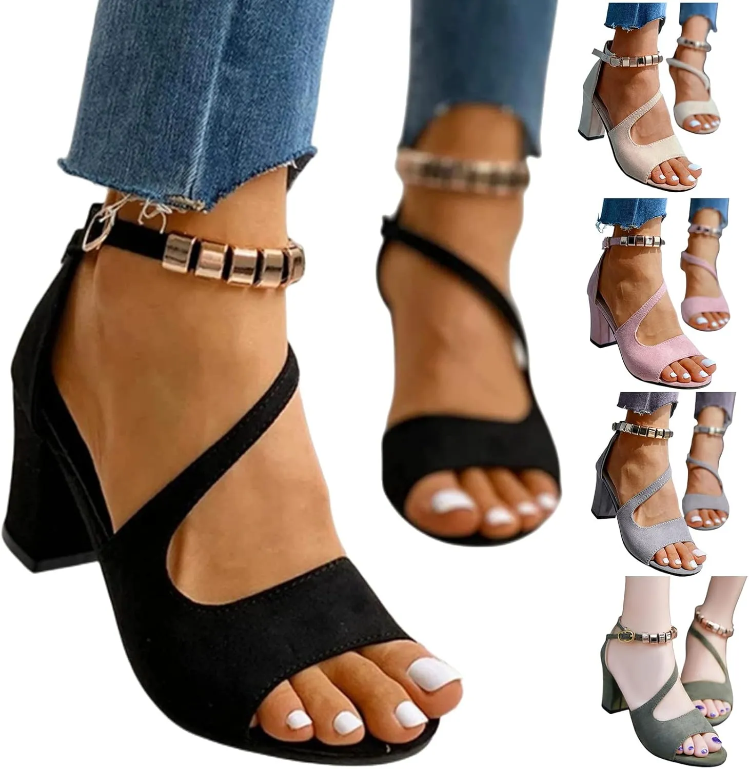 Heeled Sandals for Women Dressy Chunky Ankle Strap Sandal Summer Open Toe Pumps Party Wedding Bridal Shoes 2025