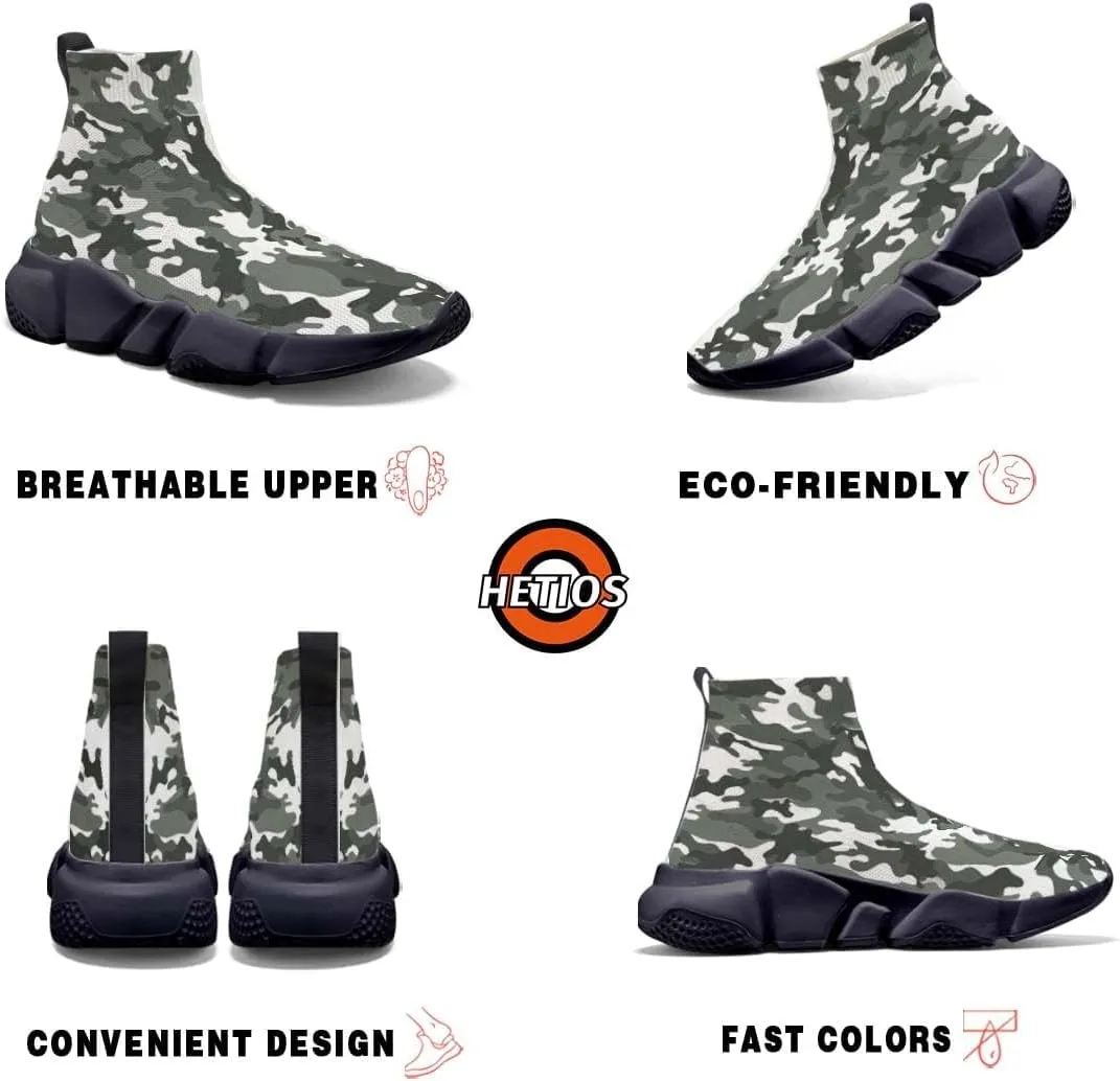 Hetios Men's Camouflage Shoes - Lightweight Breathable Walking Shoes Sock Shoes Workout Casual Running Shoes