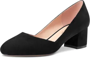 HEUIVZAR Pumps for Women Slip-on Round Toe Block Chunky Mid Low Heel Suede Shopping Vacation Classic 2 Inch