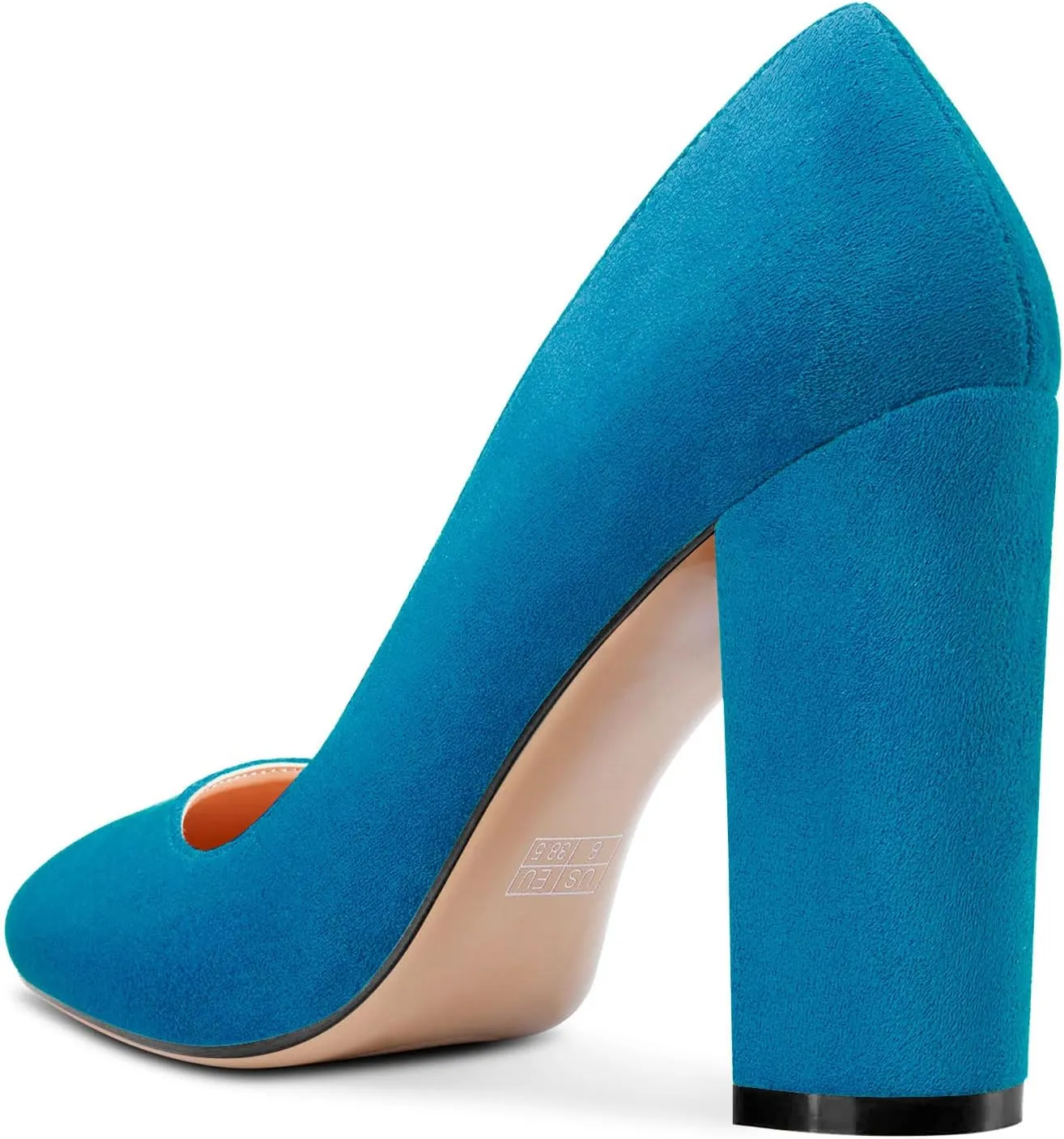 HEUIVZAR Women Pumps Pointed Toe Block Chunky High Heel Slip-on Dress Shoes Suede 4 Inch