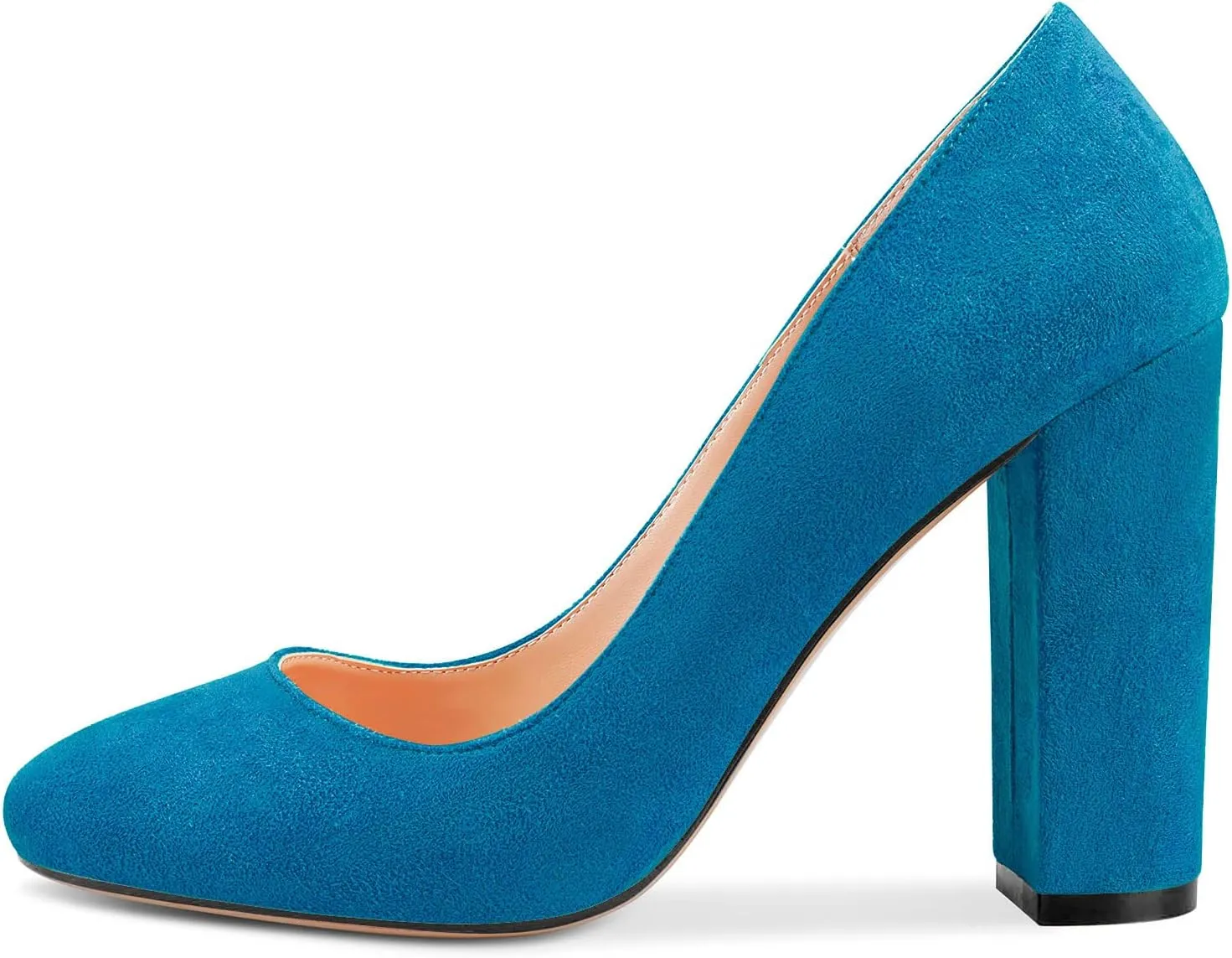 HEUIVZAR Women Pumps Pointed Toe Block Chunky High Heel Slip-on Dress Shoes Suede 4 Inch