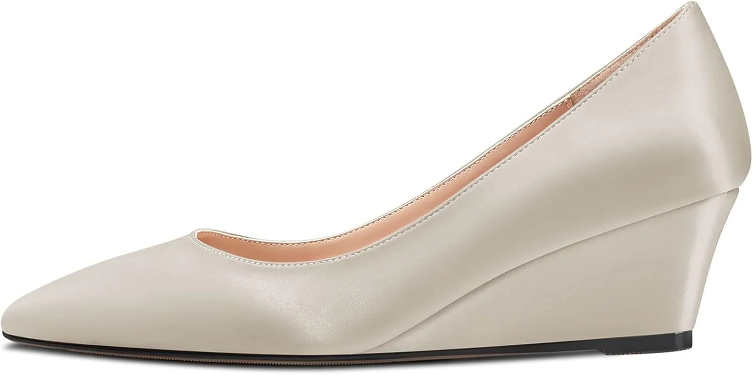 HEUIVZAR Women Wedge Pumps Pointed Toe Block Chunky Mid Low Heel Slip-on Dress Shoes Classic Satin 2 Inch