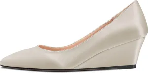HEUIVZAR Women Wedge Pumps Pointed Toe Block Chunky Mid Low Heel Slip-on Dress Shoes Classic Satin 2 Inch