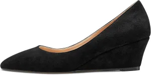 HEUIVZAR Women Wedge Pumps Pointed Toe Block Chunky Mid Low Heel Slip-on Dress Shoes Classic Suede 2 Inch
