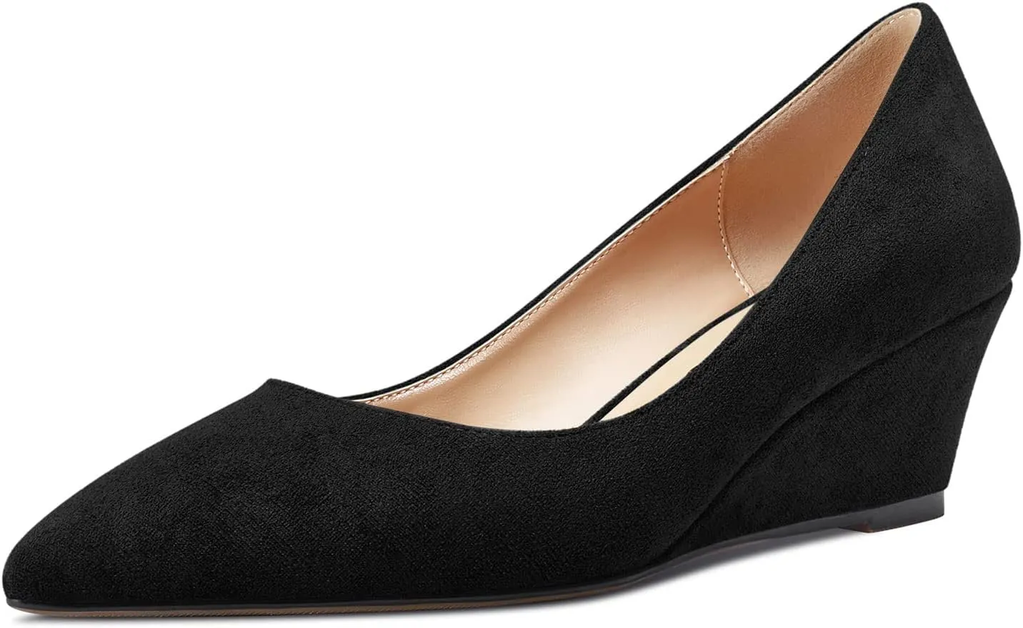 HEUIVZAR Women Wedge Pumps Pointed Toe Block Chunky Mid Low Heel Slip-on Dress Shoes Classic Suede 2 Inch