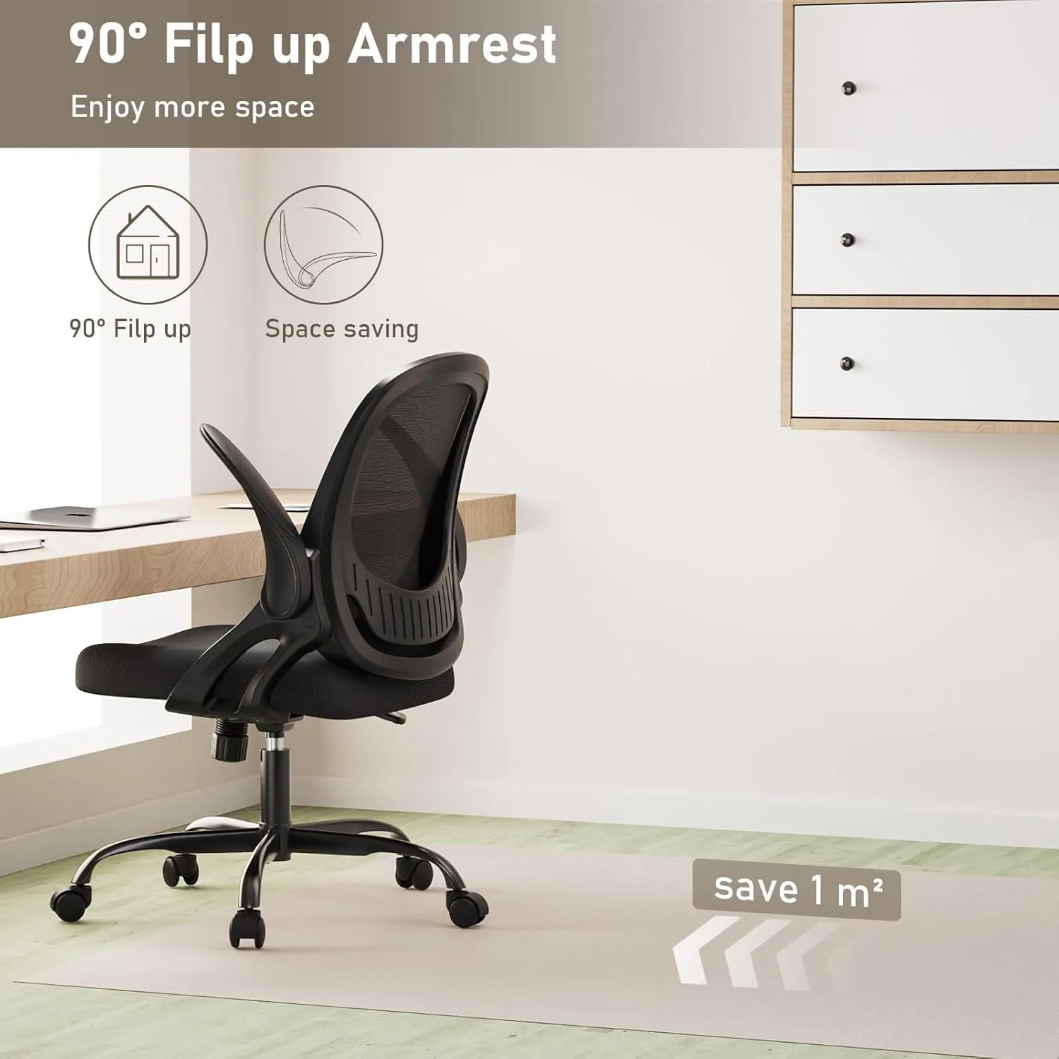 Home Office Chair Work Desk Chair Comfort Ergonomic Swivel Computer Chair, Breathable Mesh Desk Chair, Lumbar Support Task Chair with Wheels and Flip-up Arms and Adjustable Height