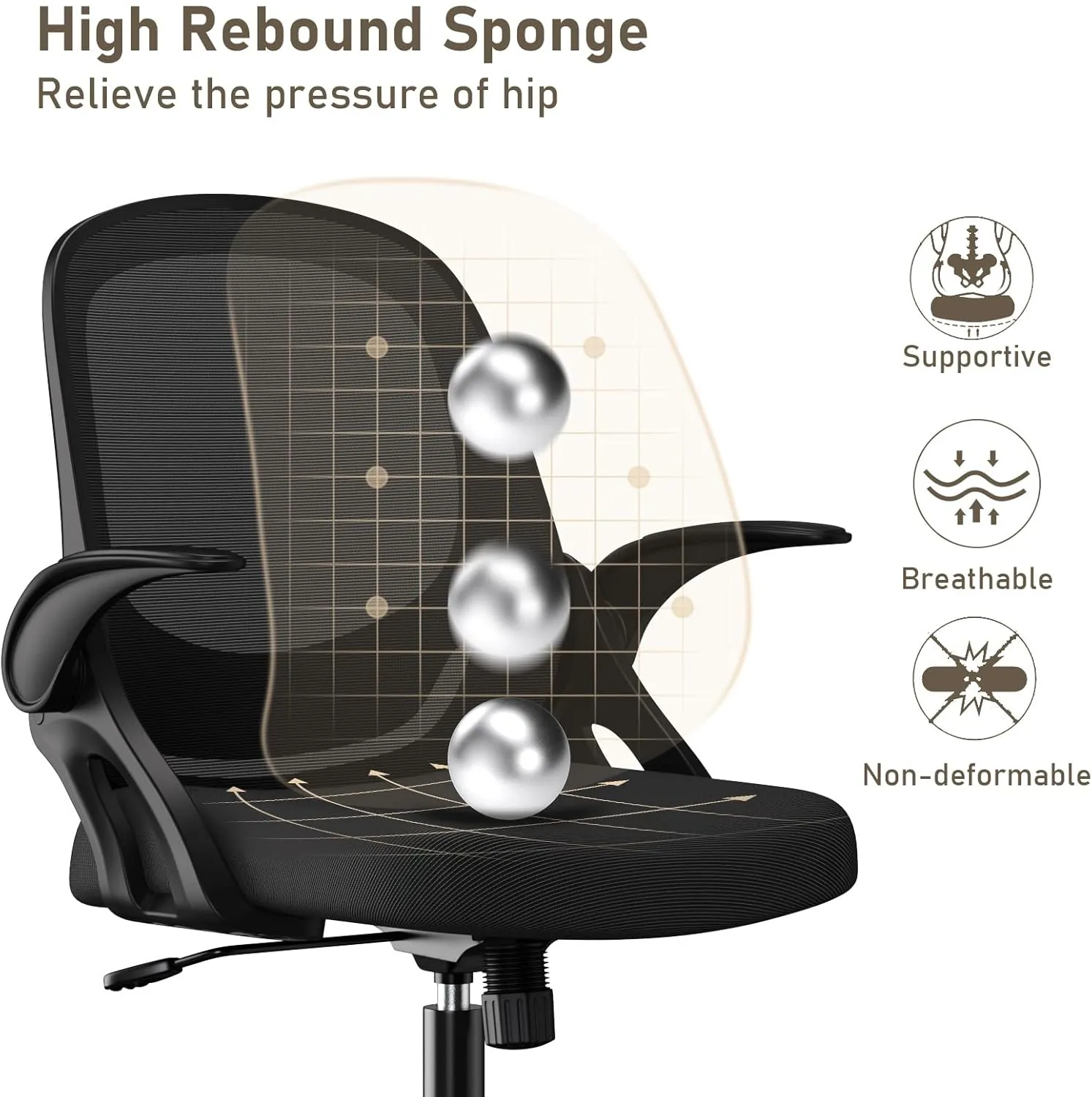 Home Office Chair Work Desk Chair Comfort Ergonomic Swivel Computer Chair, Breathable Mesh Desk Chair, Lumbar Support Task Chair with Wheels and Flip-up Arms and Adjustable Height