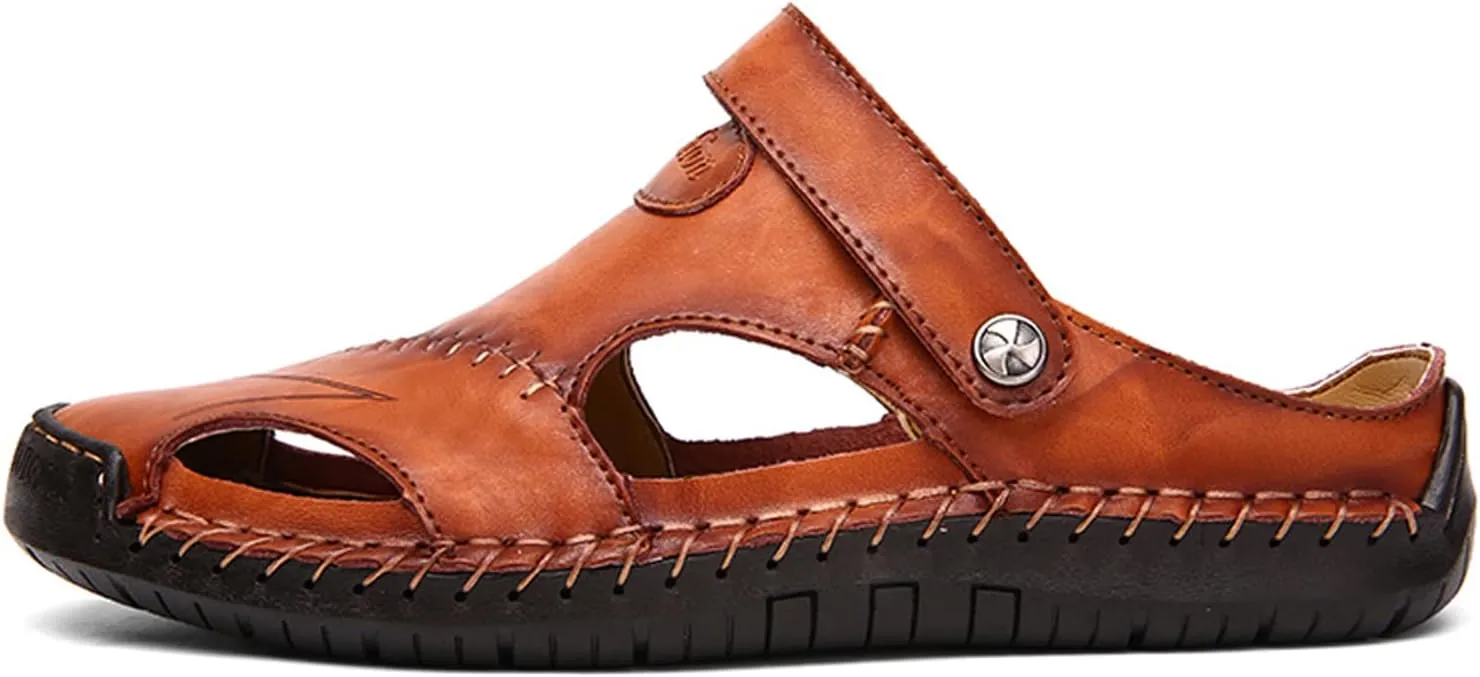 Honeystore Men's Leather Hollow Athletic Sandals Slip-on Roman Casual Shoes