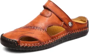 Honeystore Men's Leather Hollow Athletic Sandals Slip-on Roman Casual Shoes