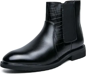 HOOENG Ankle Boots for Men Elastic Bandage Sewing Thread Cowhide Leather Slip on Anti-Slip Non Slip Waterproof Classic