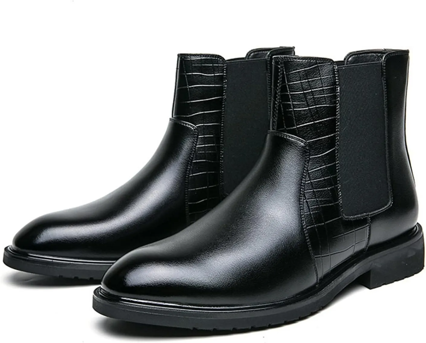 HOOENG Ankle Boots for Men Elastic Bandage Sewing Thread Cowhide Leather Slip on Anti-Slip Non Slip Waterproof Classic