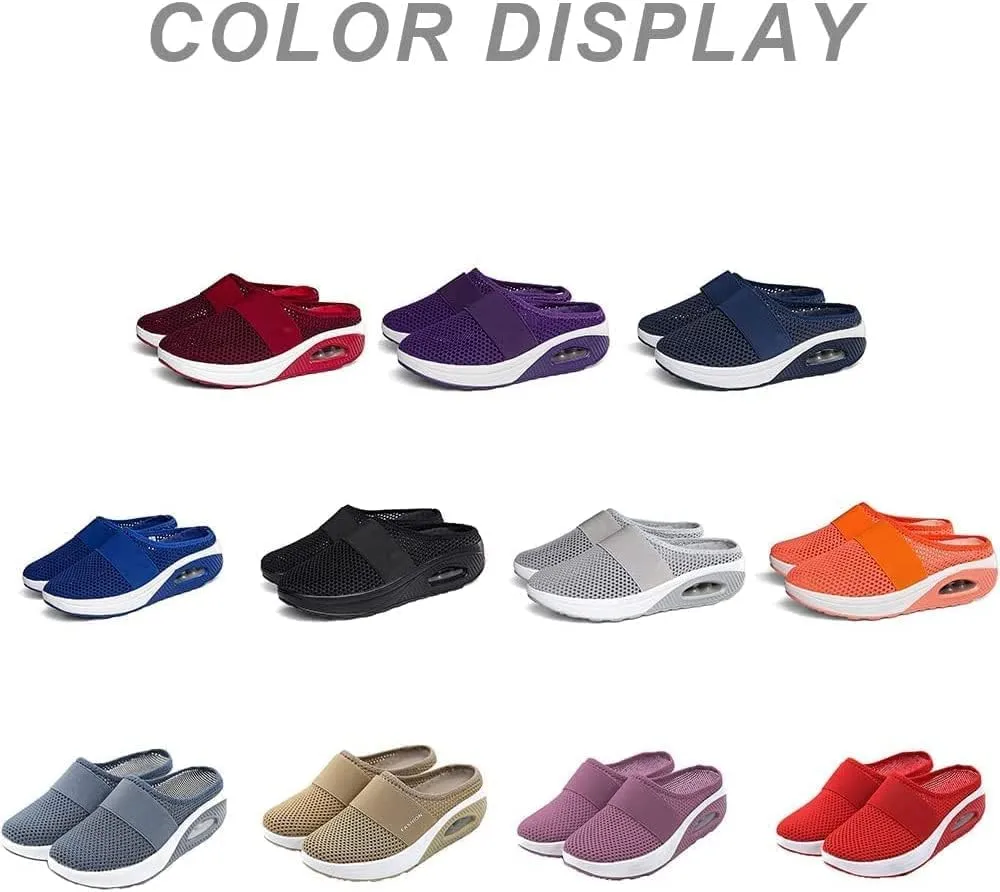 Hopomart Womens Air Cushion Slip-On Walking Shoes Orthopedic Diabetic Slippers,Mesh Breathable with Arch Support Comfort Wedg Slippers