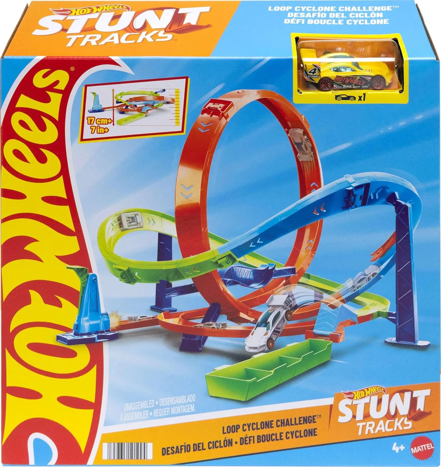 Hot Wheels Toy Car Track Set, Action Loop Cyclone Challenge Playset & 1:64 Scale Vehicle, 2 Ways to Play, Easy Storage