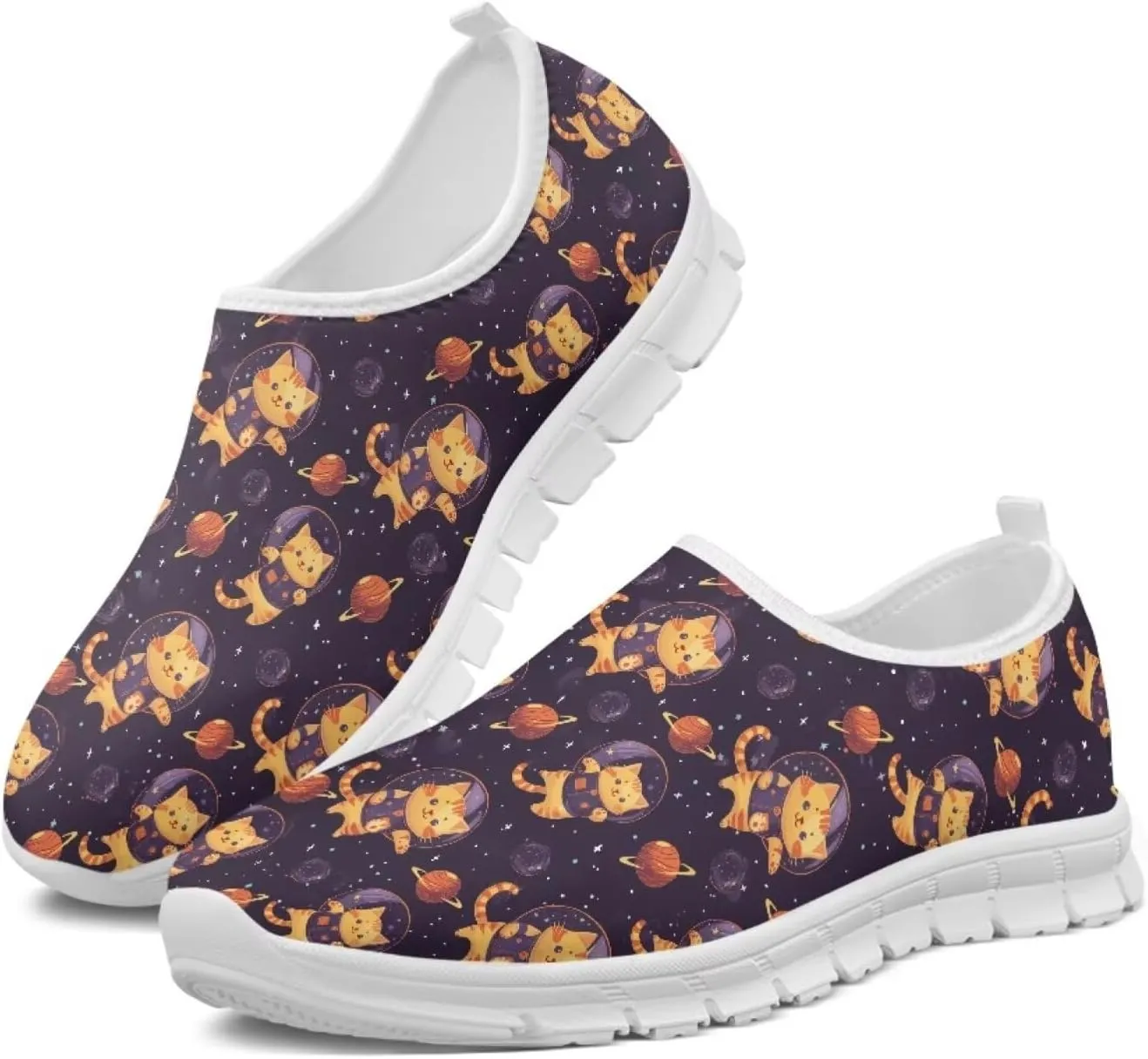 Howilath Cat Print Women's Loafers & Slip-on Running Sneakers Breathable Anti-Skid Hands Free Shoes