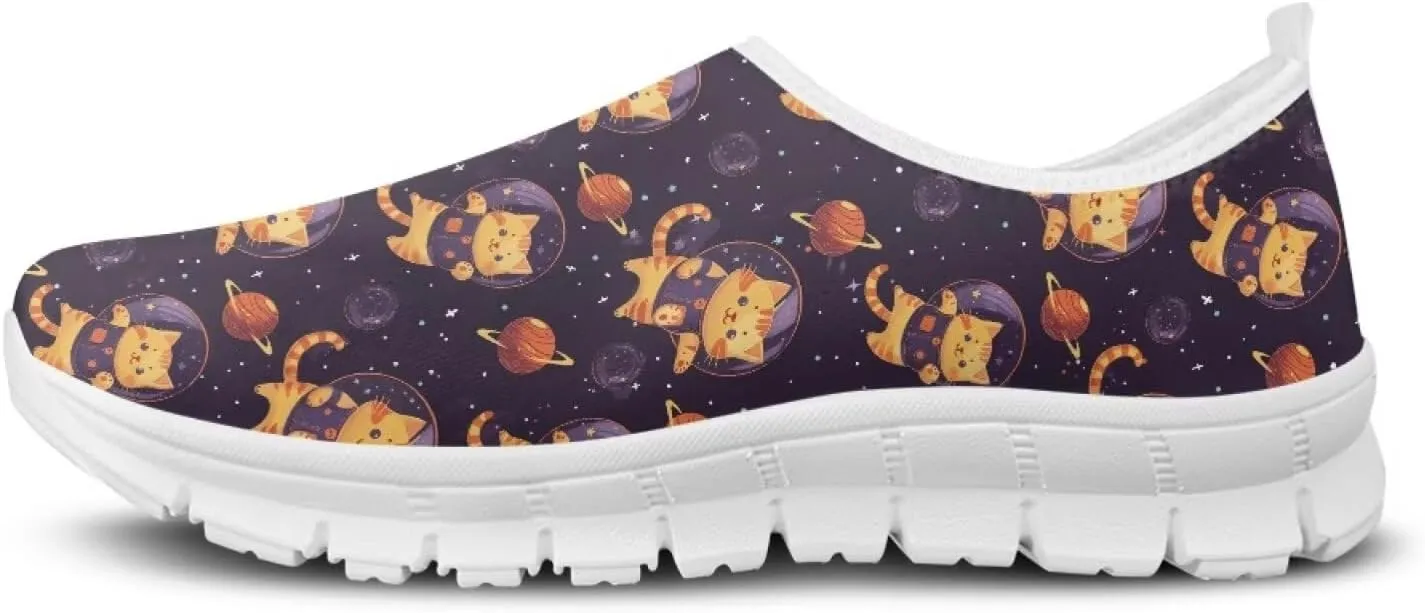 Howilath Cat Print Women's Loafers & Slip-on Running Sneakers Breathable Anti-Skid Hands Free Shoes