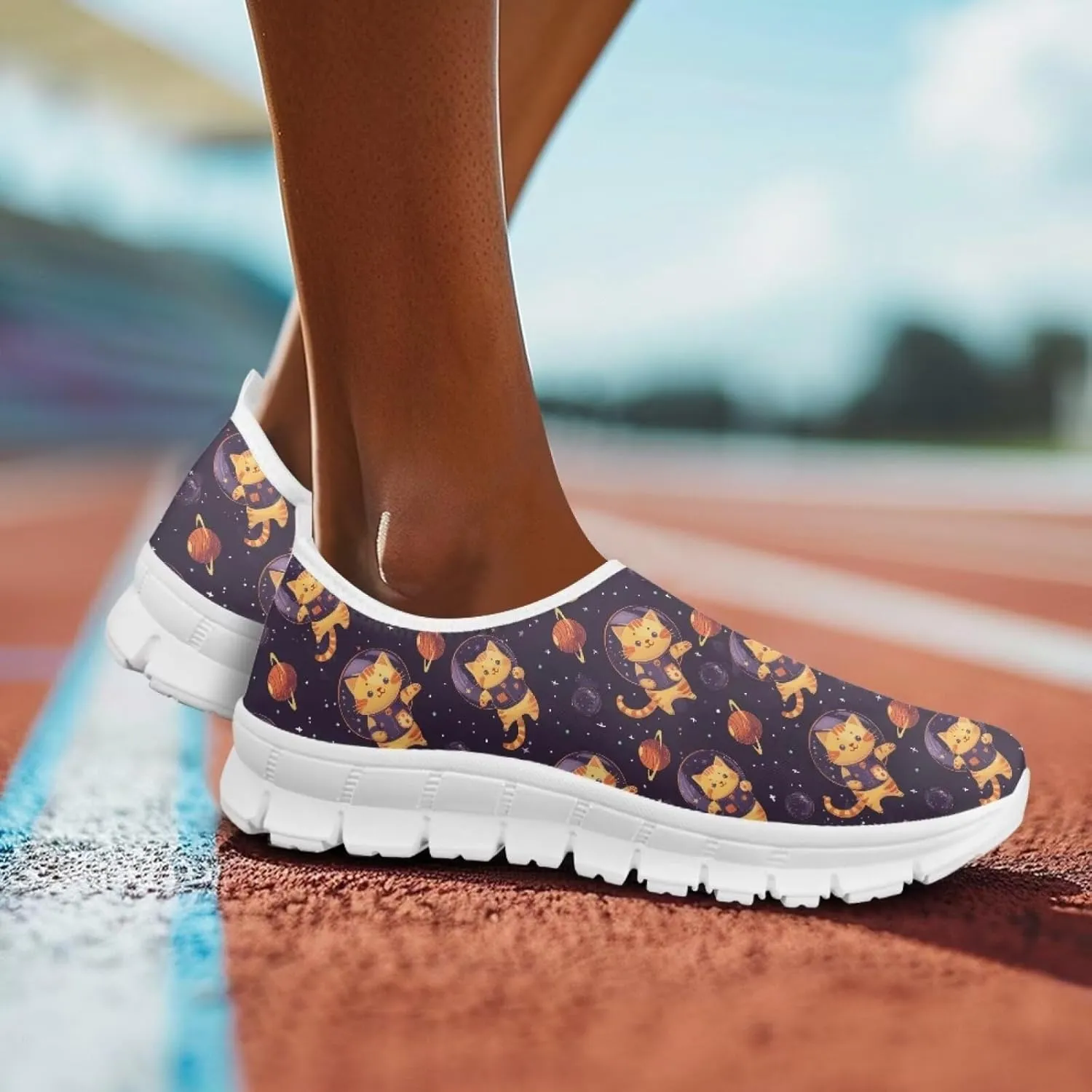 Howilath Cat Print Women's Loafers & Slip-on Running Sneakers Breathable Anti-Skid Hands Free Shoes
