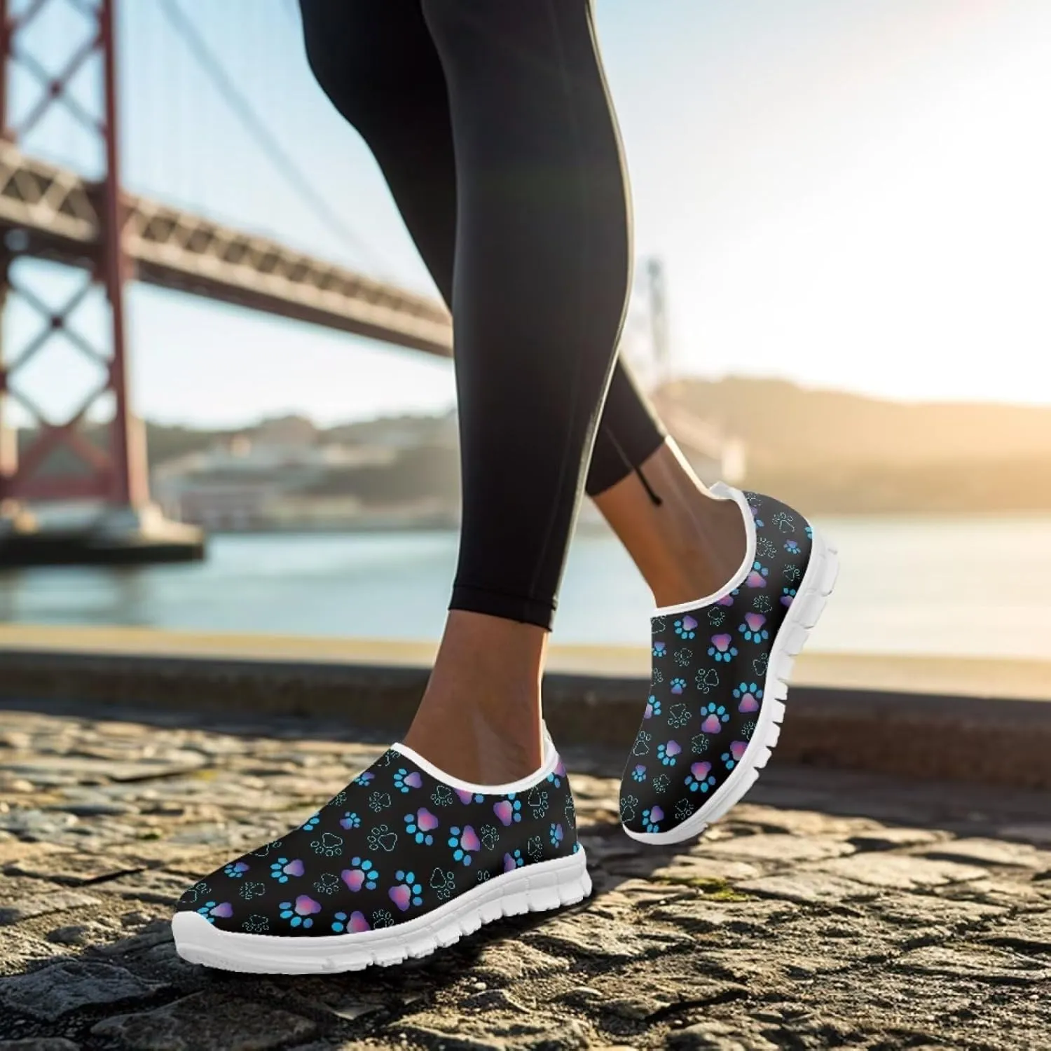 Howilath Dog Paw Print Slip on Loafers for Women Anti-Skid Running Sneakers Breathable Casual Shoes