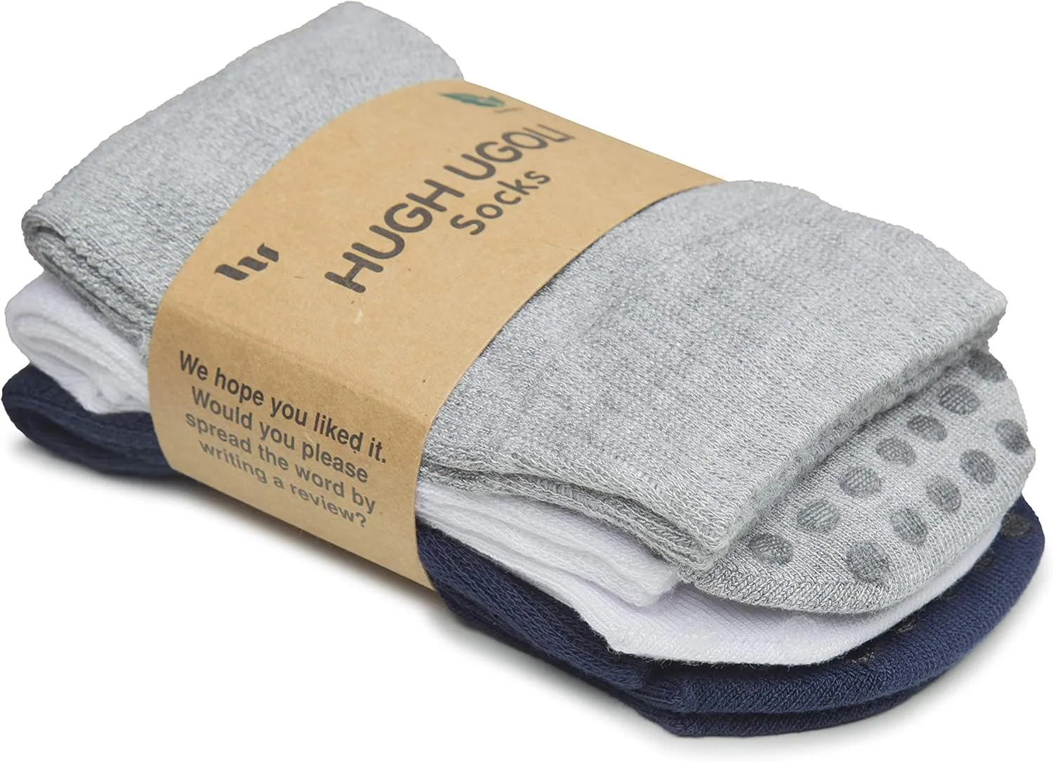 Hugh Ugoli Women's Soft Bamboo Non Slip Grip Crew Socks | Wide, Loose Fit & Diabetic Hospital Socks with Seamless Toe, 3 Pair