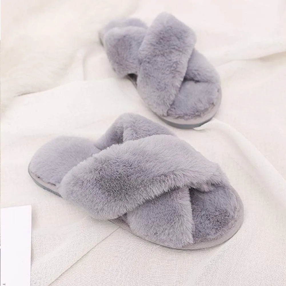 HUMIWA Womens Faux Fur Slippers Warm Fussy Flip Flop House Slippers Open Toe Home Slippers for Girls Men