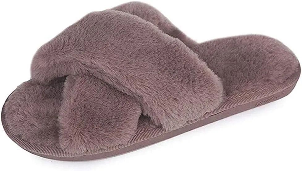 HUMIWA Womens Faux Fur Slippers Warm Fussy Flip Flop House Slippers Open Toe Home Slippers for Girls Men