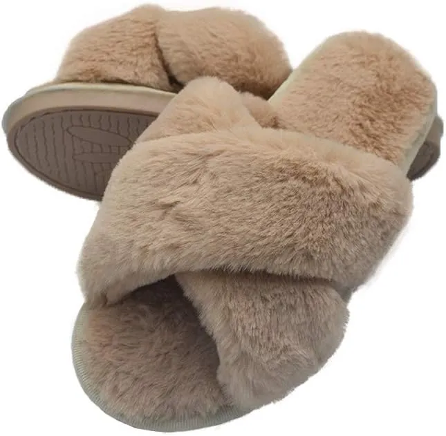 HUMIWA Womens Faux Fur Slippers Warm Fussy Flip Flop House Slippers Open Toe Home Slippers for Girls Men