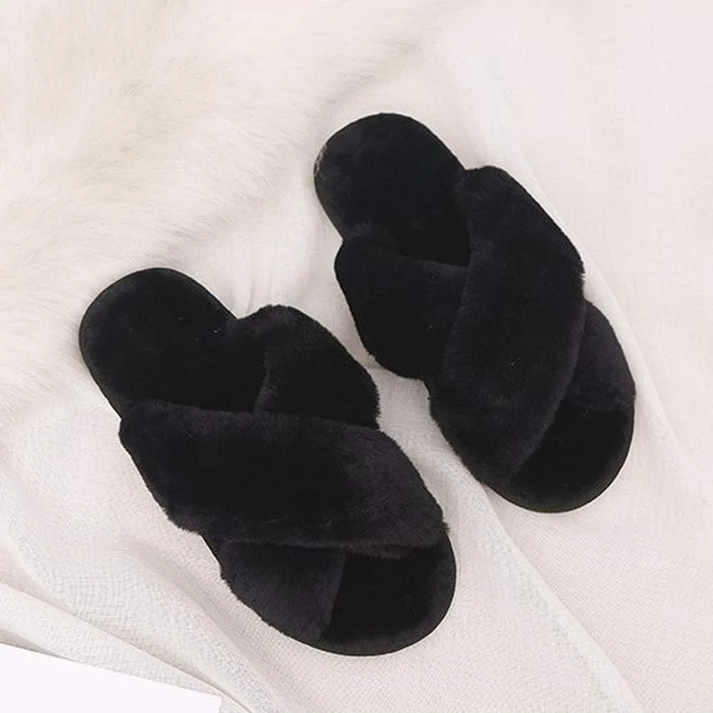 HUMIWA Womens Faux Fur Slippers Warm Fussy Flip Flop House Slippers Open Toe Home Slippers for Girls Men