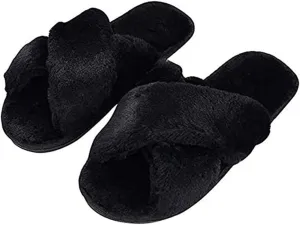 HUMIWA Womens Faux Fur Slippers Warm Fussy Flip Flop House Slippers Open Toe Home Slippers for Girls Men