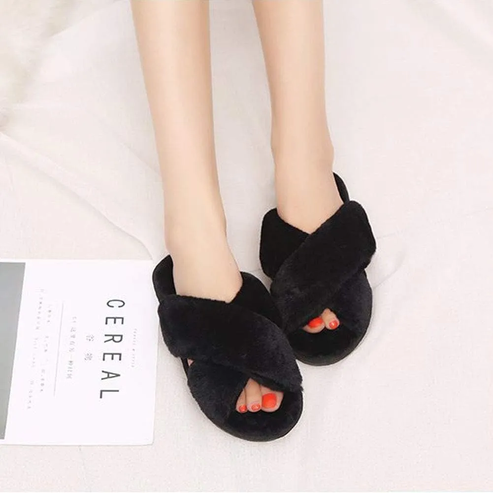 HUMIWA Womens Faux Fur Slippers Warm Fussy Flip Flop House Slippers Open Toe Home Slippers for Girls Men