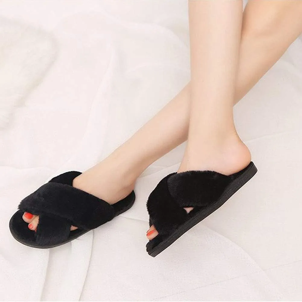 HUMIWA Womens Faux Fur Slippers Warm Fussy Flip Flop House Slippers Open Toe Home Slippers for Girls Men