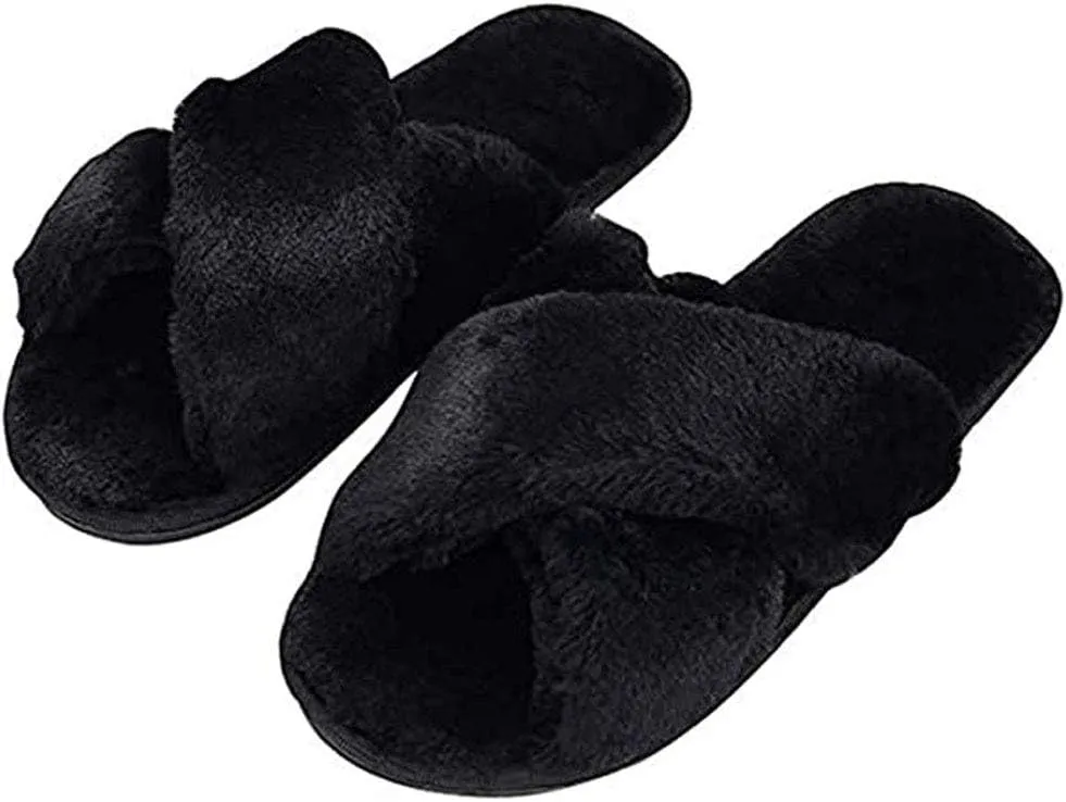 HUMIWA Womens Faux Fur Slippers Warm Fussy Flip Flop House Slippers Open Toe Home Slippers for Girls Men