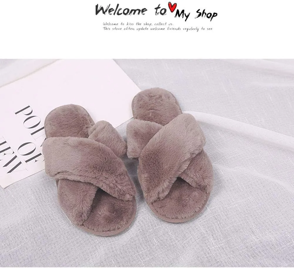 HUMIWA Womens Faux Fur Slippers Warm Fussy Flip Flop House Slippers Open Toe Home Slippers for Girls Men