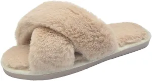 HUMIWA Womens Faux Fur Slippers Warm Fussy Flip Flop House Slippers Open Toe Home Slippers for Girls Men