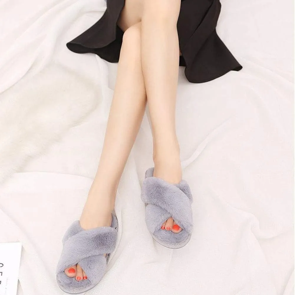 HUMIWA Womens Faux Fur Slippers Warm Fussy Flip Flop House Slippers Open Toe Home Slippers for Girls Men
