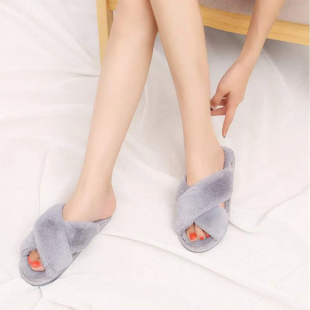 HUMIWA Womens Faux Fur Slippers Warm Fussy Flip Flop House Slippers Open Toe Home Slippers for Girls Men