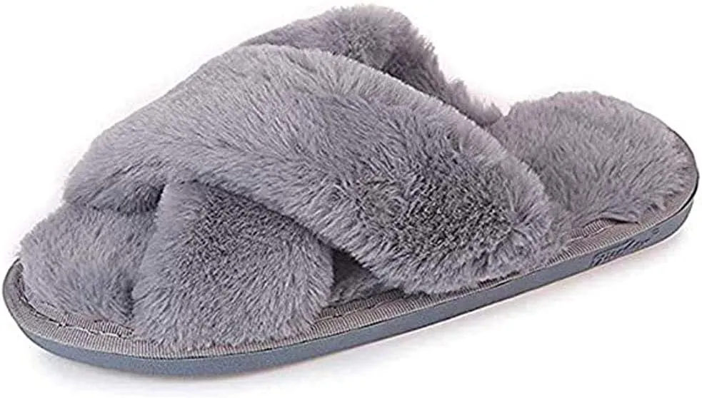 HUMIWA Womens Faux Fur Slippers Warm Fussy Flip Flop House Slippers Open Toe Home Slippers for Girls Men