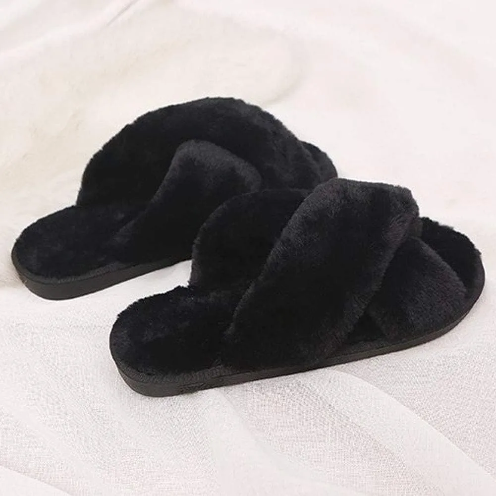HUMIWA Womens Faux Fur Slippers Warm Fussy Flip Flop House Slippers Open Toe Home Slippers for Girls Men