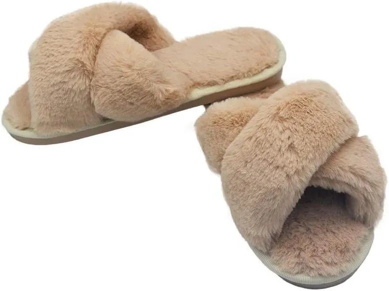HUMIWA Womens Faux Fur Slippers Warm Fussy Flip Flop House Slippers Open Toe Home Slippers for Girls Men