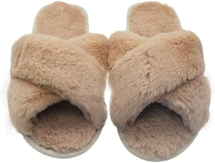 HUMIWA Womens Faux Fur Slippers Warm Fussy Flip Flop House Slippers Open Toe Home Slippers for Girls Men