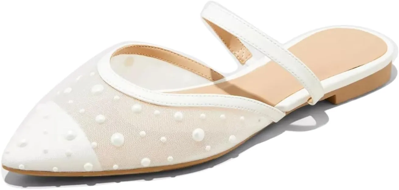Huntarry Mesh Mule Flats for Women Pointed Toe with Arch Support Memory Foam Insole Casual Dress Comfortable Shoes