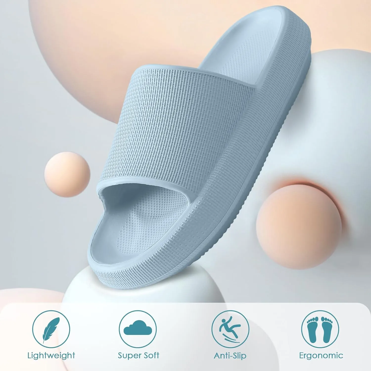 HUXMEYSON Cloud Slippers for Women and Men, Pillow Slippers Super Soft, Thick Sole Slides for Women with Anti-Skid Sole