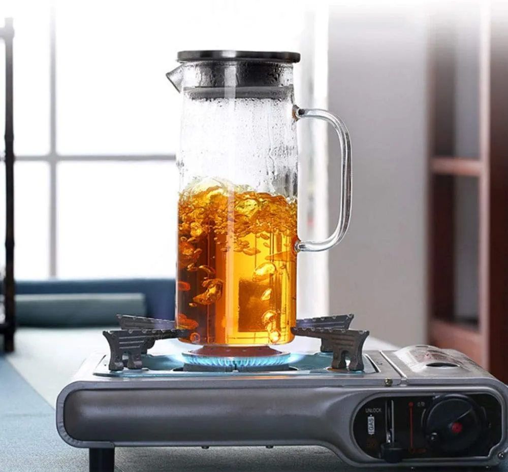 Hwagui - Heat Resistant Glass Pitcher with Stainless Steel Lid, Water Carafe with Handle, Good Beverage Pitcher for Homemade Juice and Iced Tea, 1500ml/51oz