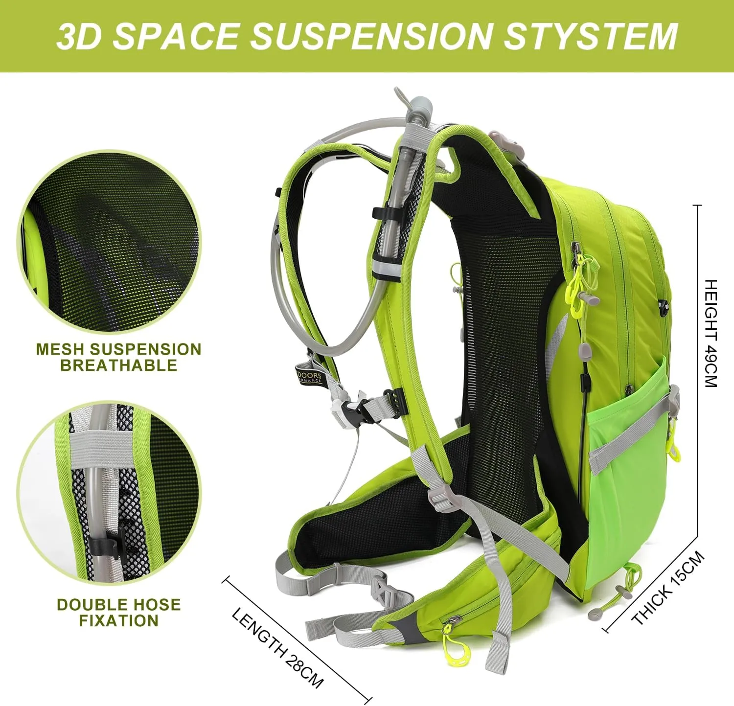 Hydration Pack,20L Hydration Backpack, Hiking Internal Frame Backpacks with 2L Hydration Water Bladder and Rain Cover, for Cycling,camping, hunting,Ski, Snow for Men, Women (light green)