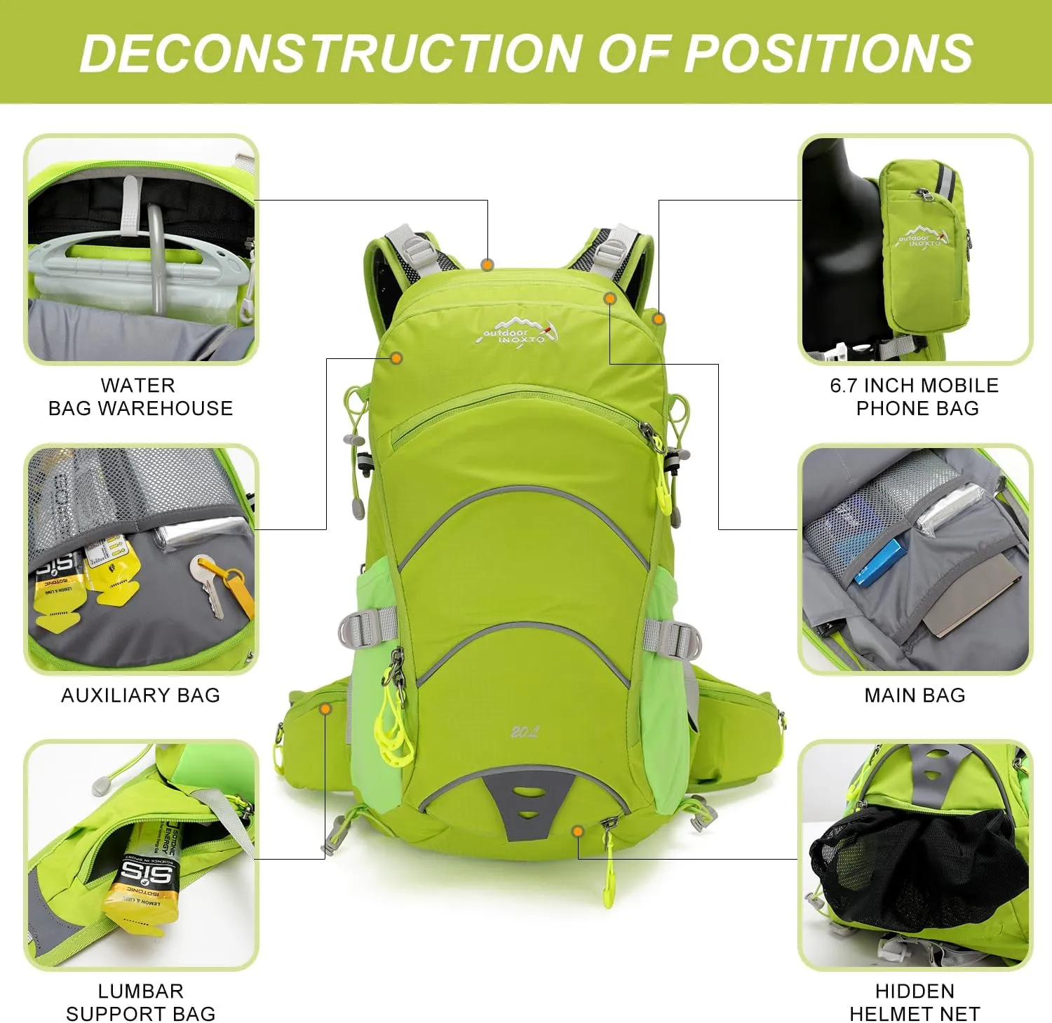 Hydration Pack,20L Hydration Backpack, Hiking Internal Frame Backpacks with 2L Hydration Water Bladder and Rain Cover, for Cycling,camping, hunting,Ski, Snow for Men, Women (light green)