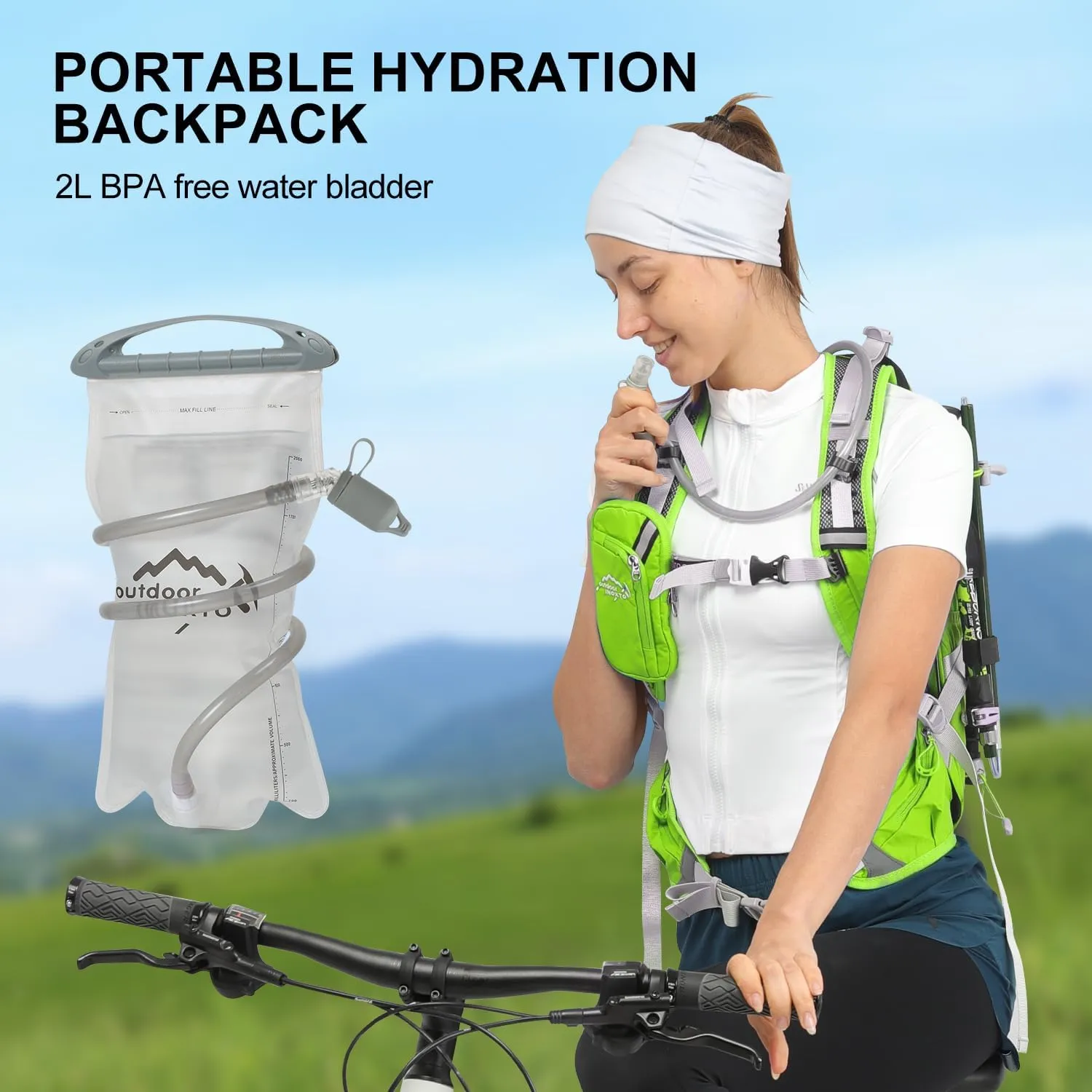 Hydration Pack,20L Hydration Backpack, Hiking Internal Frame Backpacks with 2L Hydration Water Bladder and Rain Cover, for Cycling,camping, hunting,Ski, Snow for Men, Women (light green)